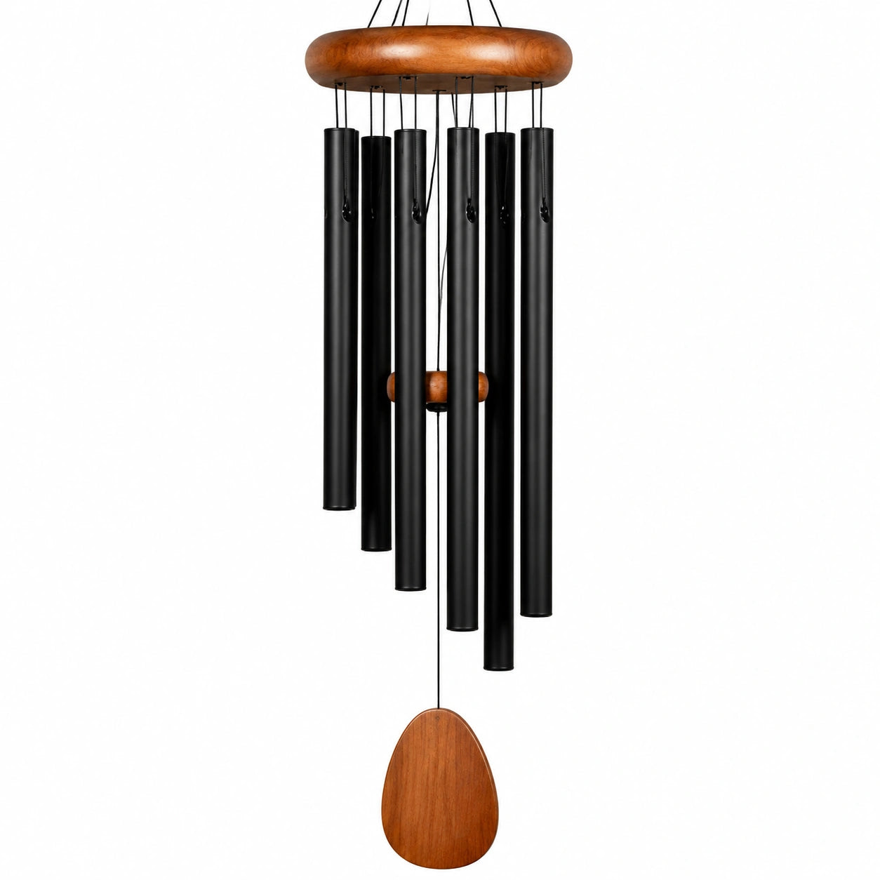 Campana de Viento de Metal Negro con Detalles en Madera