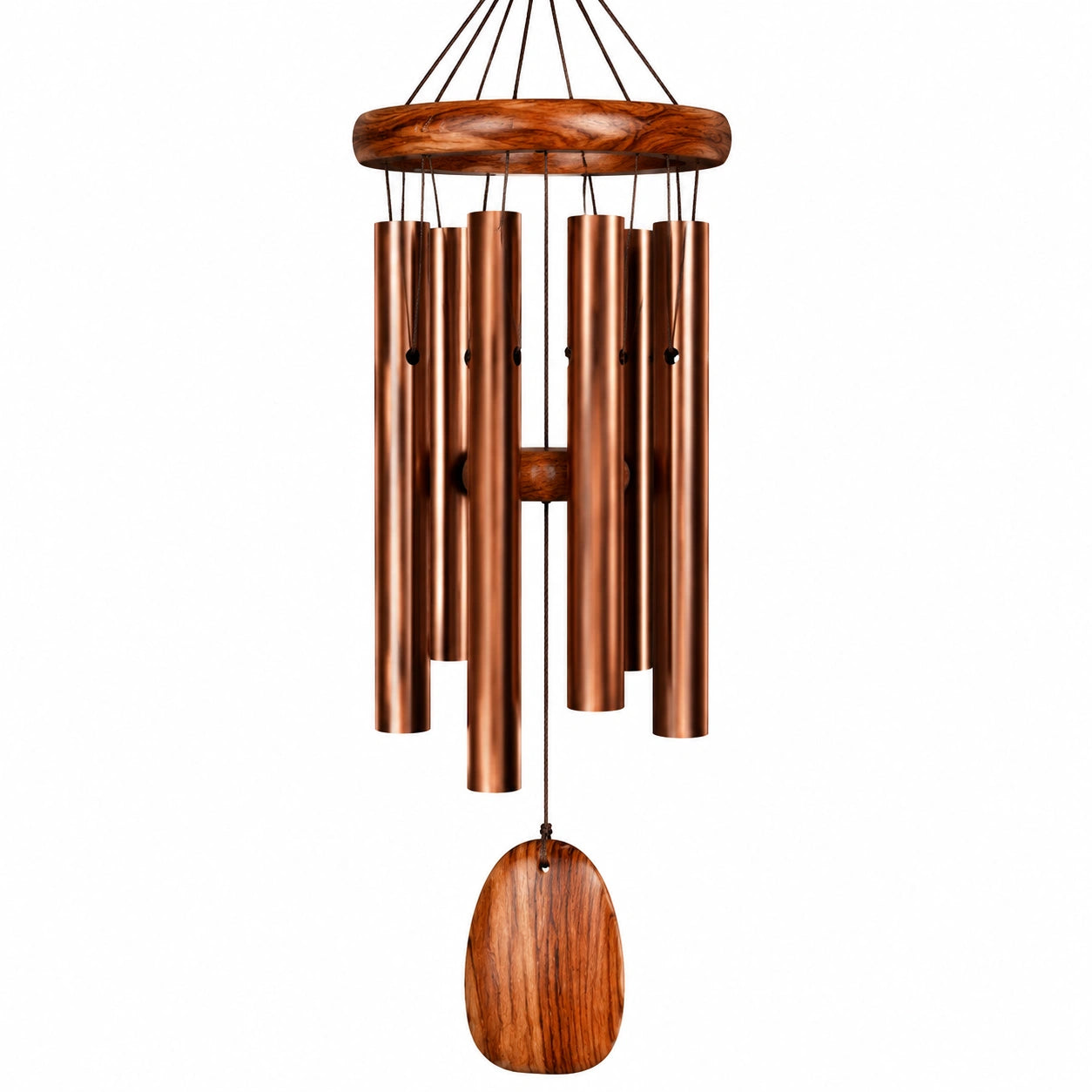 Campana de Viento Tubular de Cobre y Madera para Exterior, 80 cm