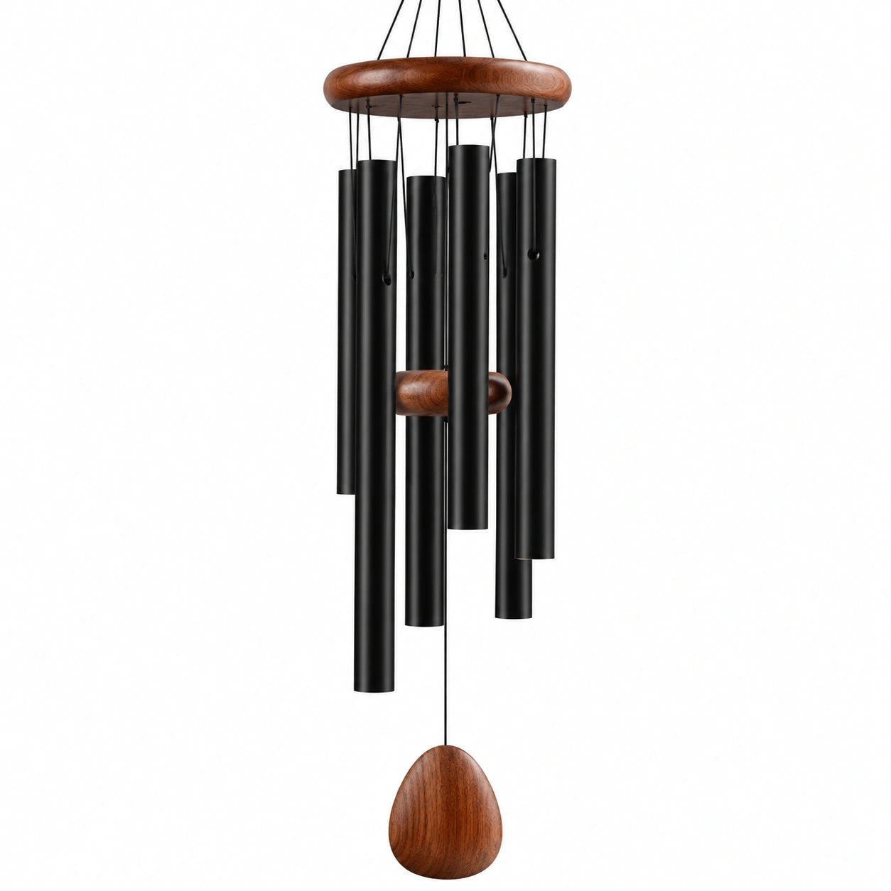Campanilla de Viento Negra y Madera, 75 cm para Interior y Exterior