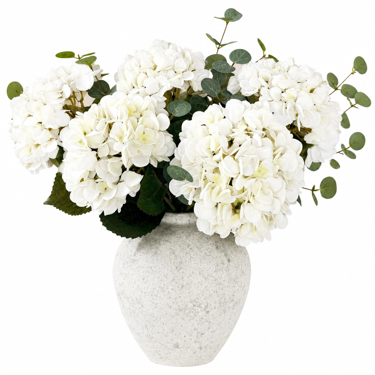 Hortensias Artificiales Blancas con Jarrón Decorativo, 50cm