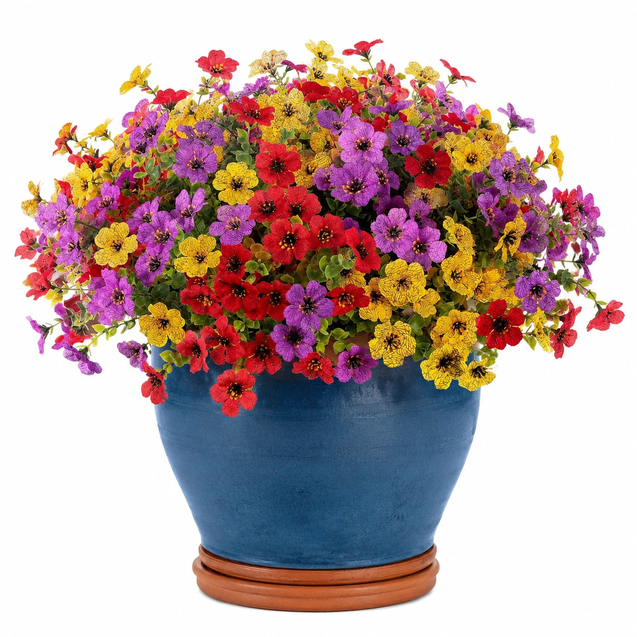 Planta Artificial con Flores Multicolor en Maceta Azul 40cm