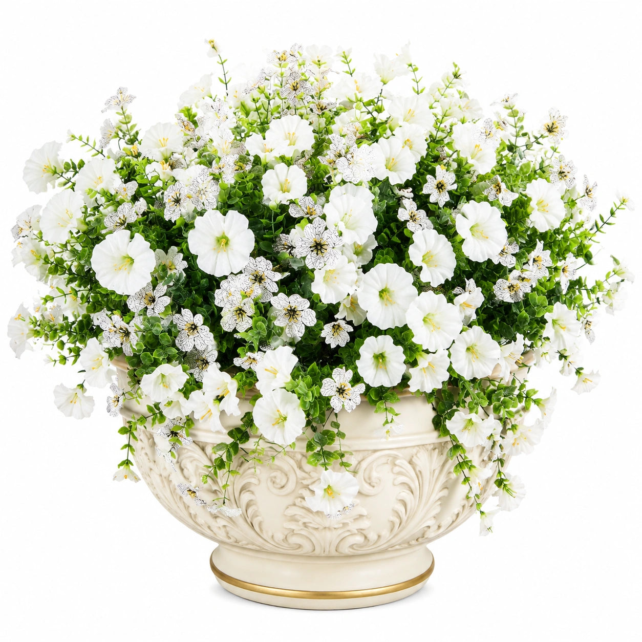 Arreglo Floral Artificial con Flores Blancas en Maceta Decorativa