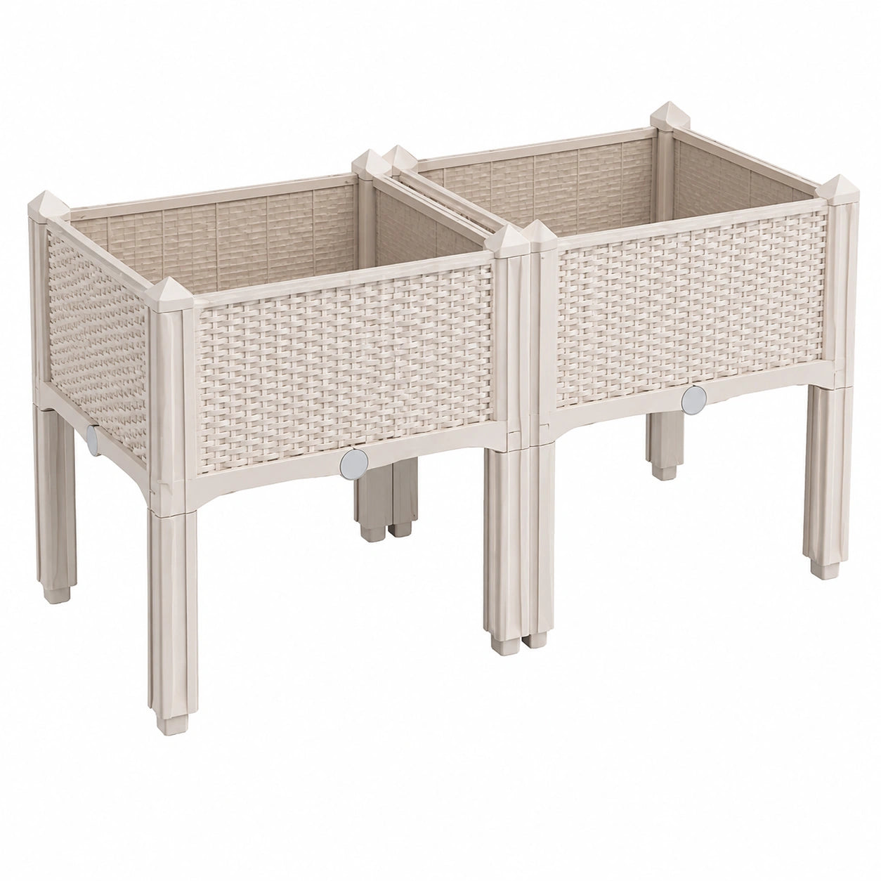 Jardinera elevada doble de ratán sintético color beige
