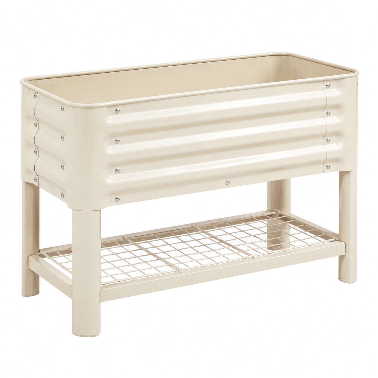 Jardinera Elevada de Acero Beige con Rejilla Metálica